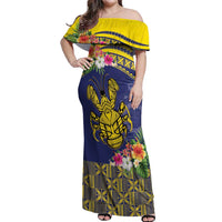 Niue Coconut Crab Off Shoulder Maxi Dress Rock of Polynesia LT9 Women Gold - Polynesian Pride