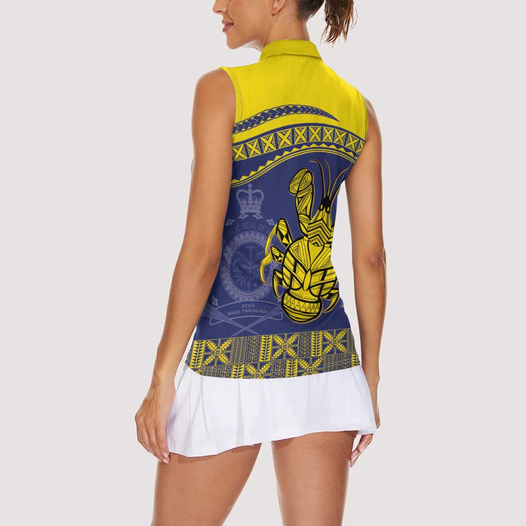 Niue Coconut Crab Women Sleeveless Polo Shirt Rock of Polynesia