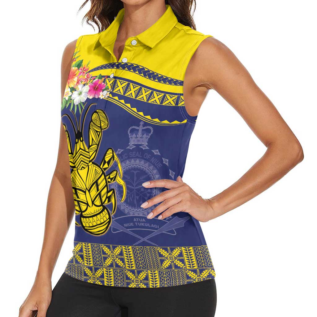 Niue Coconut Crab Women Sleeveless Polo Shirt Rock of Polynesia
