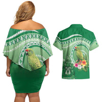 Norfolk Parakeet Tropical Couples Matching Off Shoulder Short Dress and Hawaiian Shirt Norfolk Island Tribal Pattern LT9 - Polynesian Pride