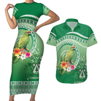 Norfolk Parakeet Tropical Couples Matching Short Sleeve Bodycon Dress and Hawaiian Shirt Norfolk Island Tribal Pattern LT9 Green - Polynesian Pride
