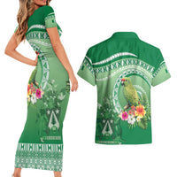 Norfolk Parakeet Tropical Couples Matching Short Sleeve Bodycon Dress and Hawaiian Shirt Norfolk Island Tribal Pattern LT9 - Polynesian Pride