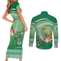 Norfolk Parakeet Tropical Couples Matching Short Sleeve Bodycon Dress and Long Sleeve Button Shirt Norfolk Island Tribal Pattern LT9 - Polynesian Pride