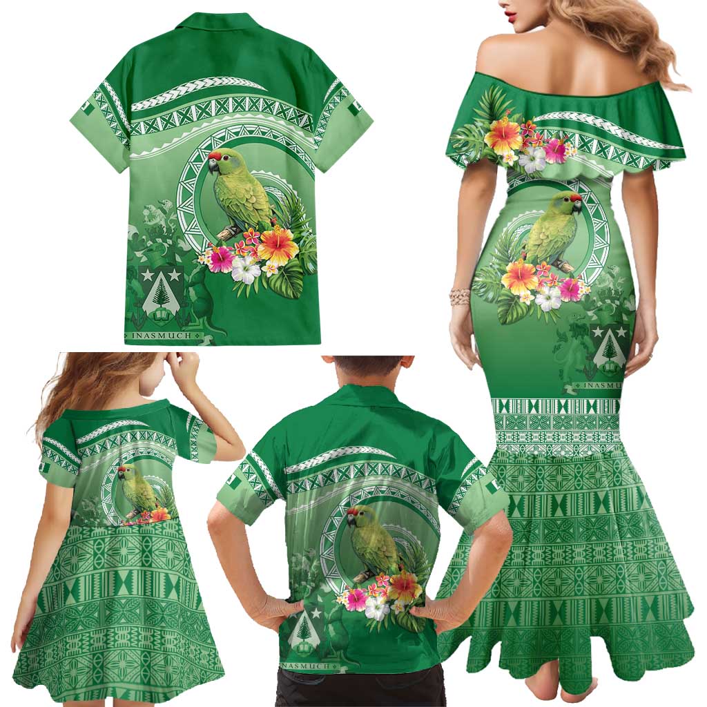 Norfolk Parakeet Tropical Family Matching Mermaid Dress and Hawaiian Shirt Norfolk Island Tribal Pattern LT9 - Polynesian Pride