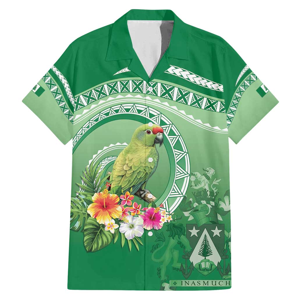 Norfolk Parakeet Tropical Family Matching Mermaid Dress and Hawaiian Shirt Norfolk Island Tribal Pattern LT9 Dad's Shirt - Short Sleeve Green - Polynesian Pride
