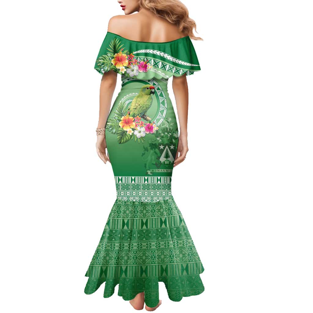 Norfolk Parakeet Tropical Family Matching Mermaid Dress and Hawaiian Shirt Norfolk Island Tribal Pattern LT9 - Polynesian Pride