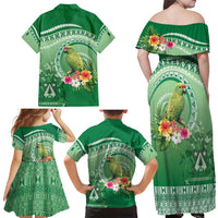 Norfolk Parakeet Tropical Family Matching Off Shoulder Maxi Dress and Hawaiian Shirt Norfolk Island Tribal Pattern LT9 - Polynesian Pride