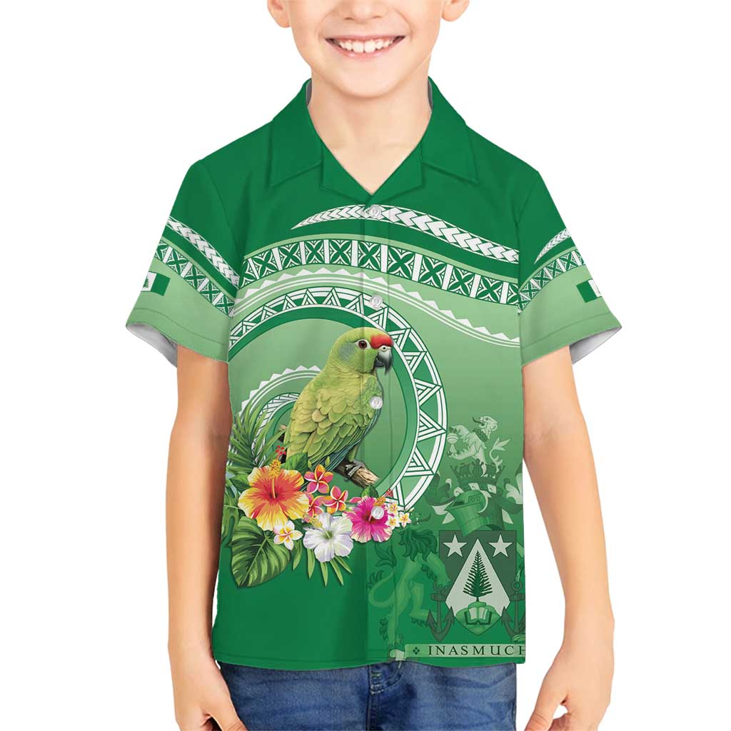 Norfolk Parakeet Tropical Family Matching Off Shoulder Maxi Dress and Hawaiian Shirt Norfolk Island Tribal Pattern LT9 Son's Shirt Green - Polynesian Pride