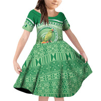Norfolk Parakeet Tropical Family Matching Off Shoulder Short Dress and Hawaiian Shirt Norfolk Island Tribal Pattern LT9 Daughter's Dress Green - Polynesian Pride