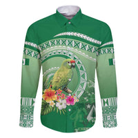 Norfolk Parakeet Tropical Family Matching Puletasi and Hawaiian Shirt Norfolk Island Tribal Pattern LT9 Dad's Shirt - Long Sleeve Green - Polynesian Pride