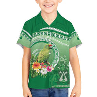Norfolk Parakeet Tropical Family Matching Puletasi and Hawaiian Shirt Norfolk Island Tribal Pattern LT9 Son's Shirt Green - Polynesian Pride