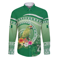 Norfolk Parakeet Tropical Family Matching Short Sleeve Bodycon Dress and Hawaiian Shirt Norfolk Island Tribal Pattern LT9 Dad's Shirt - Long Sleeve Green - Polynesian Pride