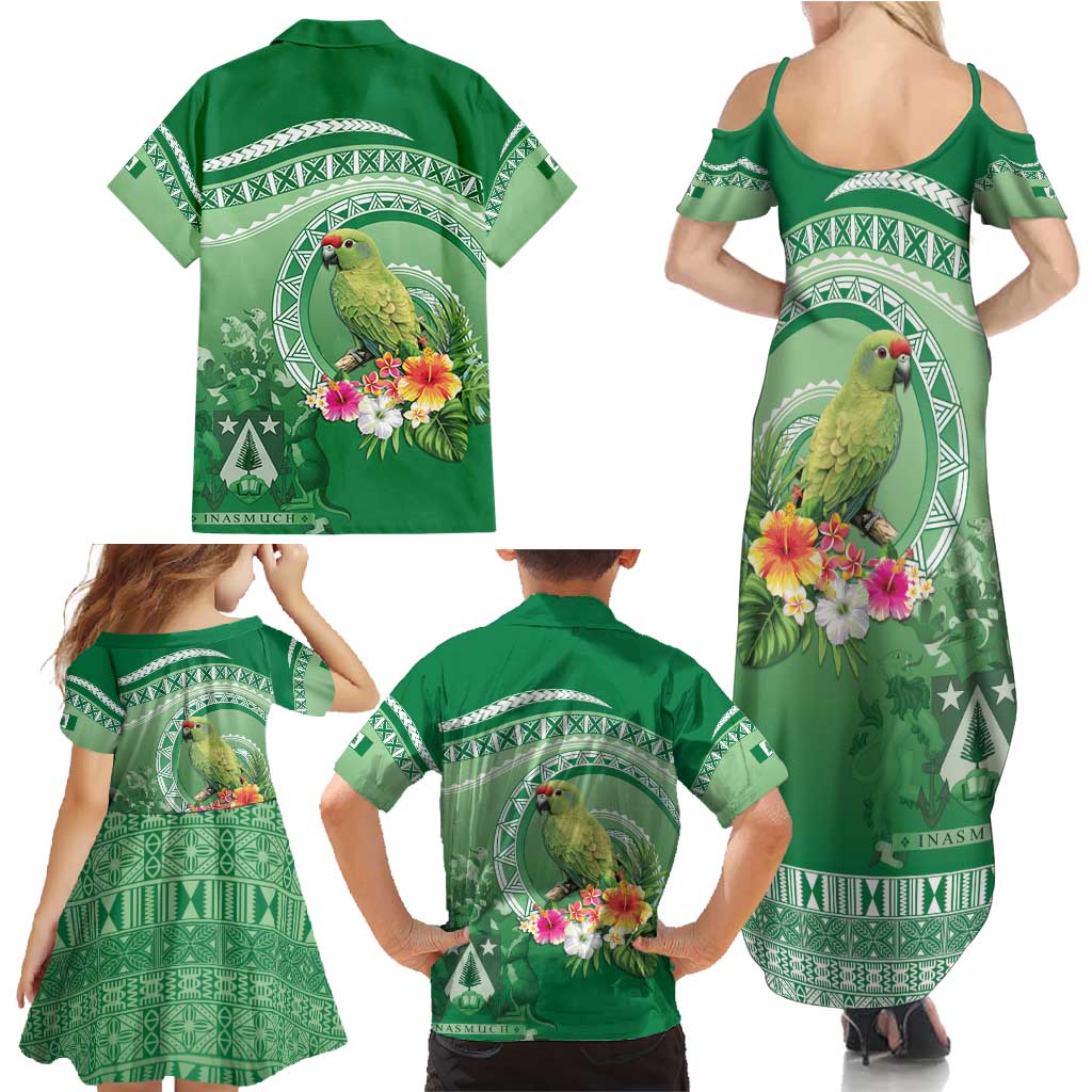 Norfolk Parakeet Tropical Family Matching Summer Maxi Dress and Hawaiian Shirt Norfolk Island Tribal Pattern LT9 - Polynesian Pride