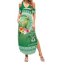 Norfolk Parakeet Tropical Family Matching Summer Maxi Dress and Hawaiian Shirt Norfolk Island Tribal Pattern LT9 Mom's Dress Green - Polynesian Pride