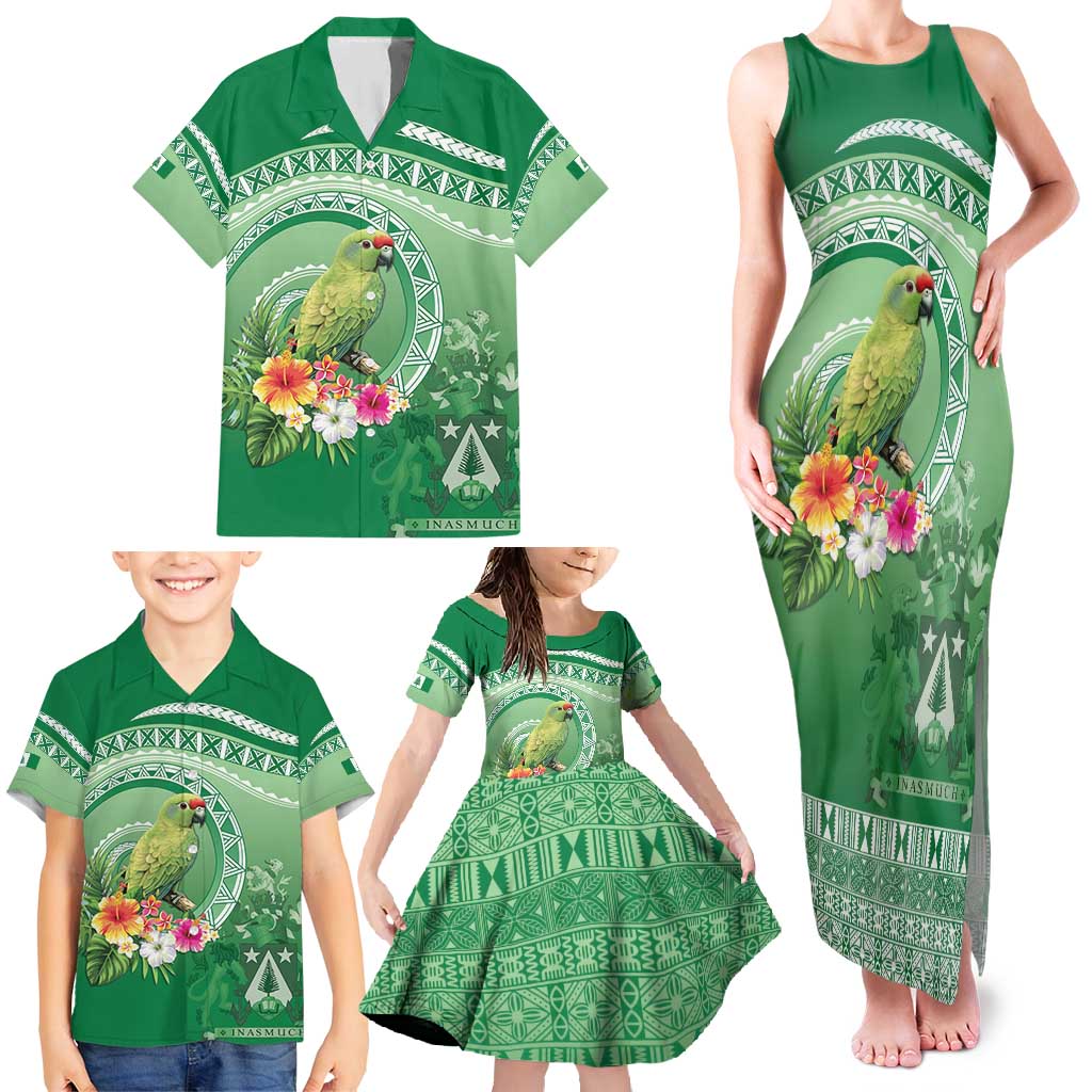 Norfolk Parakeet Tropical Family Matching Tank Maxi Dress and Hawaiian Shirt Norfolk Island Tribal Pattern LT9 - Polynesian Pride