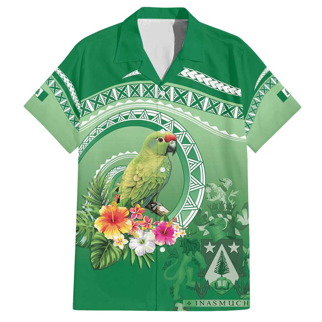Norfolk Parakeet Tropical Family Matching Tank Maxi Dress and Hawaiian Shirt Norfolk Island Tribal Pattern LT9 Dad's Shirt - Short Sleeve Green - Polynesian Pride