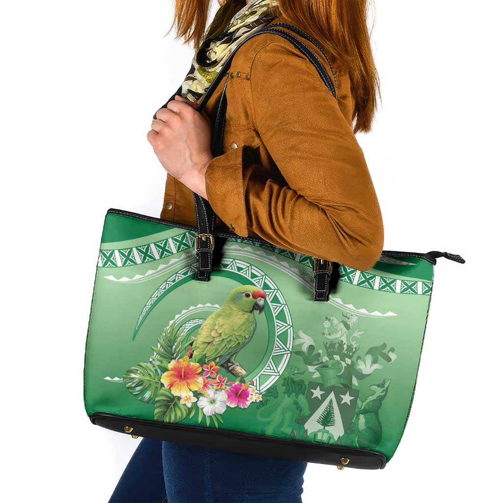 Norfolk Parakeet Tropical Leather Tote Bag Norfolk Island Tribal Pattern LT9 Green - Polynesian Pride