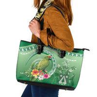 Norfolk Parakeet Tropical Leather Tote Bag Norfolk Island Tribal Pattern LT9 Green - Polynesian Pride