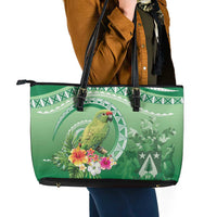 Norfolk Parakeet Tropical Leather Tote Bag Norfolk Island Tribal Pattern LT9 - Polynesian Pride