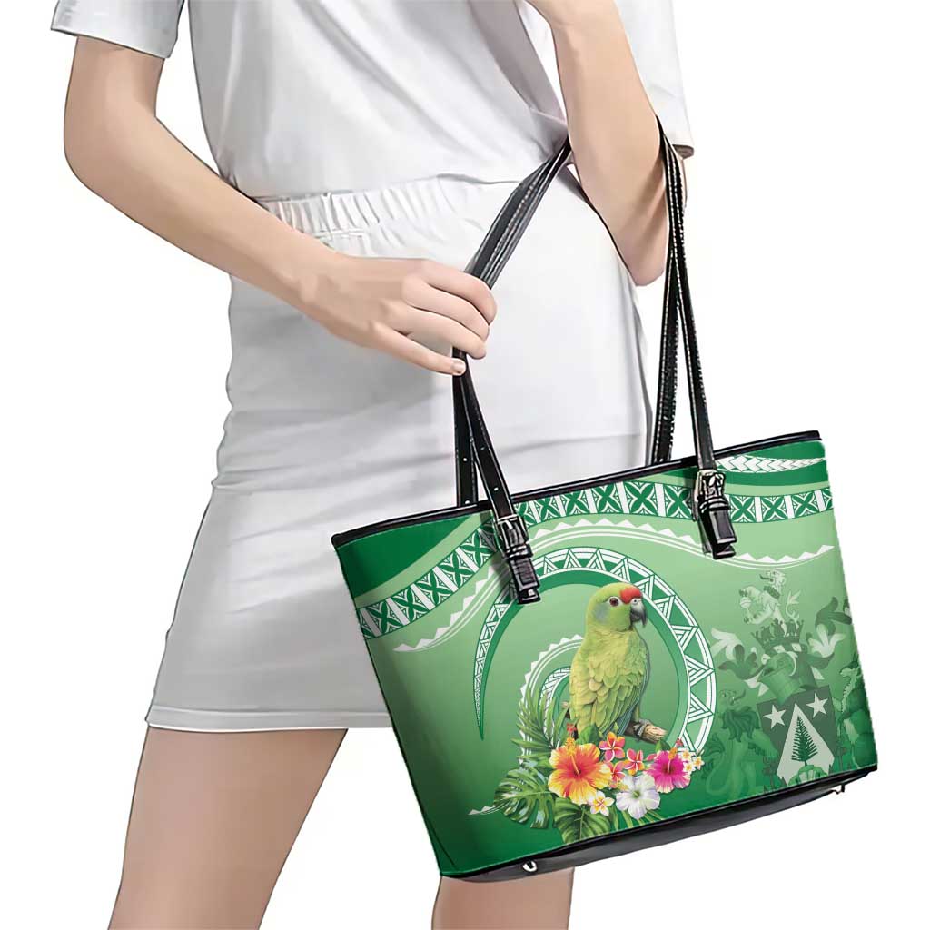 Norfolk Parakeet Tropical Leather Tote Bag Norfolk Island Tribal Pattern LT9 - Polynesian Pride