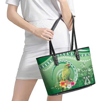 Norfolk Parakeet Tropical Leather Tote Bag Norfolk Island Tribal Pattern LT9 - Polynesian Pride