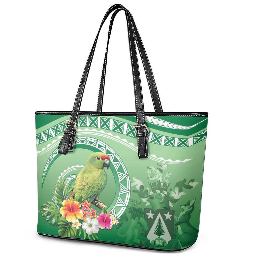 Norfolk Parakeet Tropical Leather Tote Bag Norfolk Island Tribal Pattern LT9 - Polynesian Pride