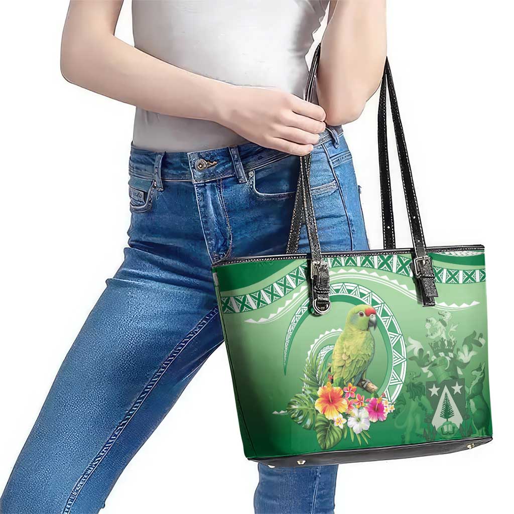 Norfolk Parakeet Tropical Leather Tote Bag Norfolk Island Tribal Pattern LT9 - Polynesian Pride