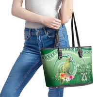 Norfolk Parakeet Tropical Leather Tote Bag Norfolk Island Tribal Pattern LT9 - Polynesian Pride