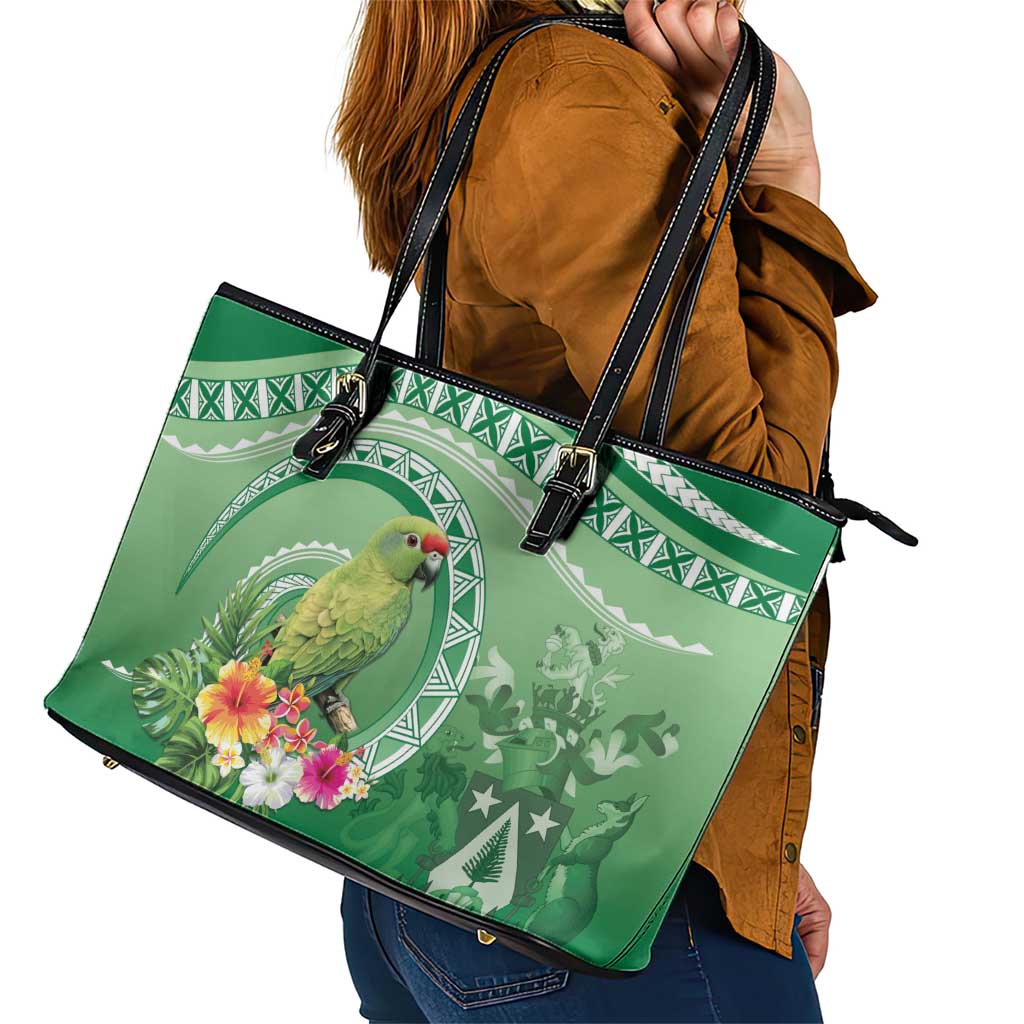 Norfolk Parakeet Tropical Leather Tote Bag Norfolk Island Tribal Pattern LT9 - Polynesian Pride