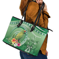 Norfolk Parakeet Tropical Leather Tote Bag Norfolk Island Tribal Pattern LT9 - Polynesian Pride