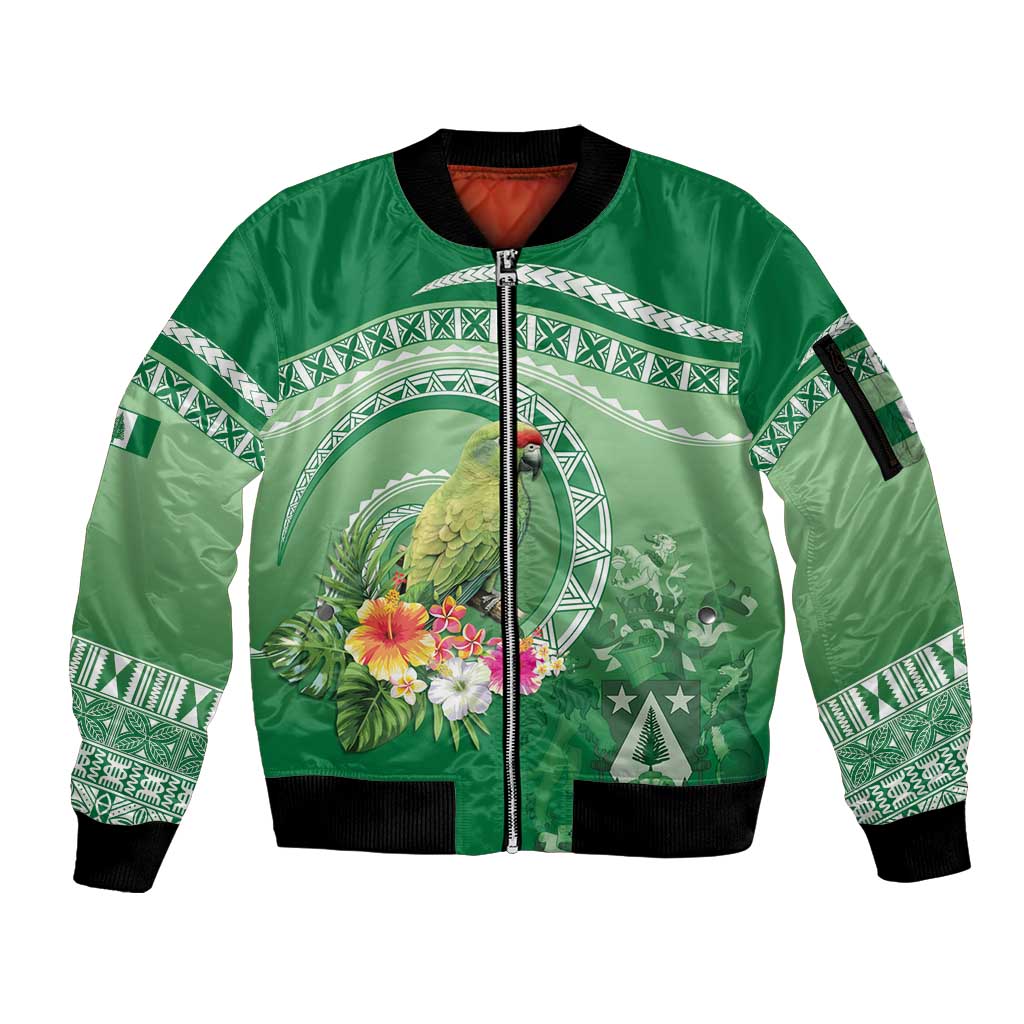 Norfolk Parakeet Tropical Sleeve Zip Bomber Jacket Norfolk Island Tribal Pattern LT9 Unisex Green - Polynesian Pride