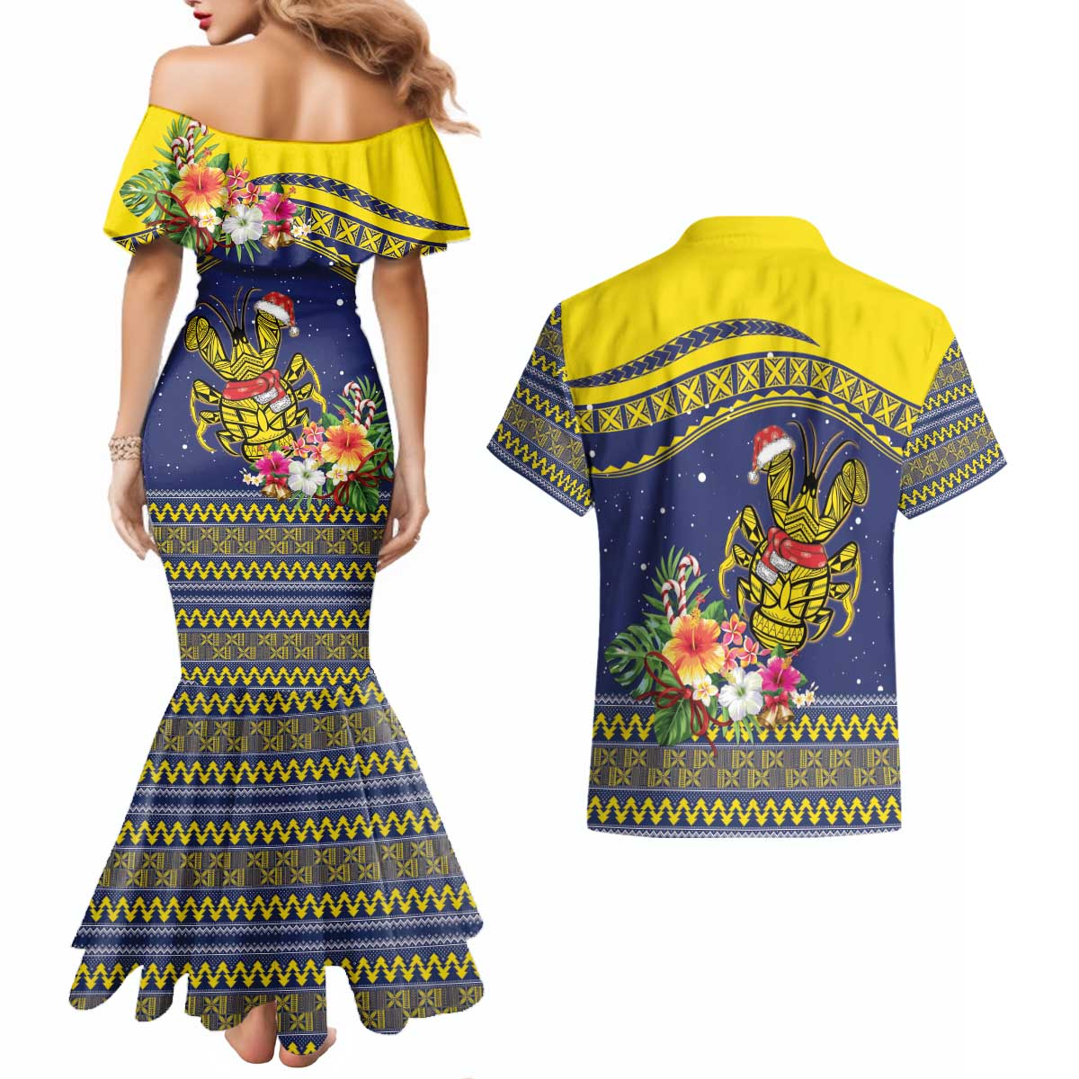 Monuina e Kilisimasi Niue Christmas Couples Matching Mermaid Dress and Hawaiian Shirt Niuean Tribal Pattern LT9 - Polynesian Pride