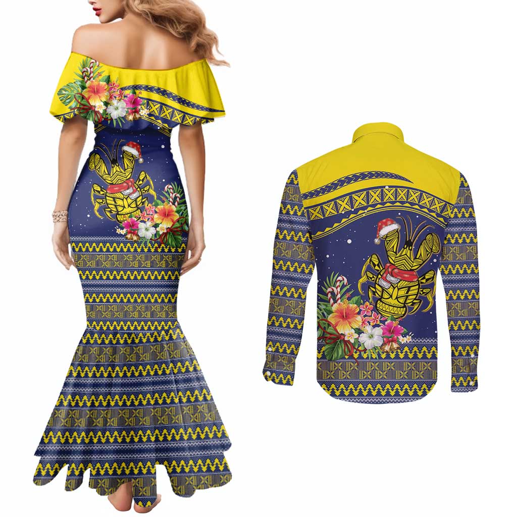 Monuina e Kilisimasi Niue Christmas Couples Matching Mermaid Dress and Long Sleeve Button Shirt Niuean Tribal Pattern LT9 - Polynesian Pride