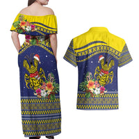 Monuina e Kilisimasi Niue Christmas Couples Matching Off Shoulder Maxi Dress and Hawaiian Shirt Niuean Tribal Pattern LT9 - Polynesian Pride