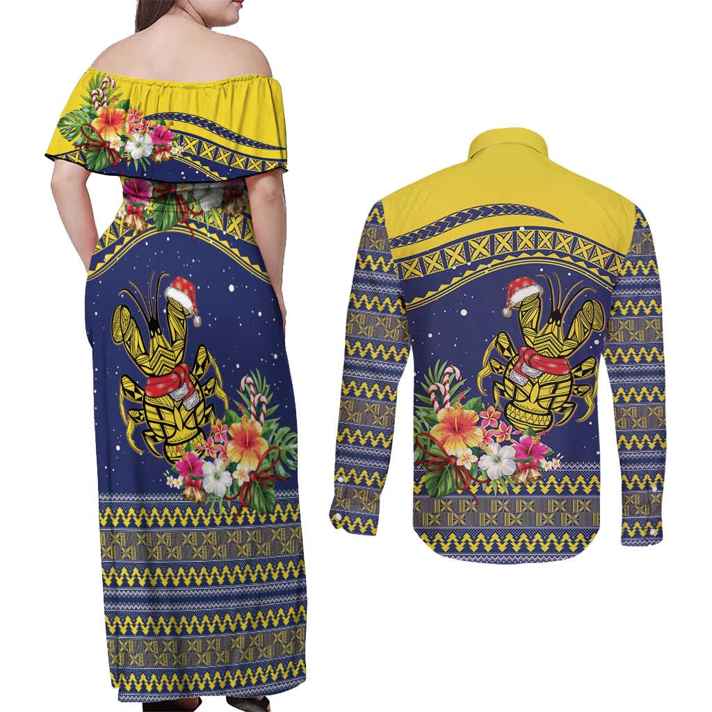 Monuina e Kilisimasi Niue Christmas Couples Matching Off Shoulder Maxi Dress and Long Sleeve Button Shirt Niuean Tribal Pattern LT9 - Polynesian Pride