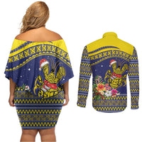 Monuina e Kilisimasi Niue Christmas Couples Matching Off Shoulder Short Dress and Long Sleeve Button Shirt Niuean Tribal Pattern LT9 - Polynesian Pride