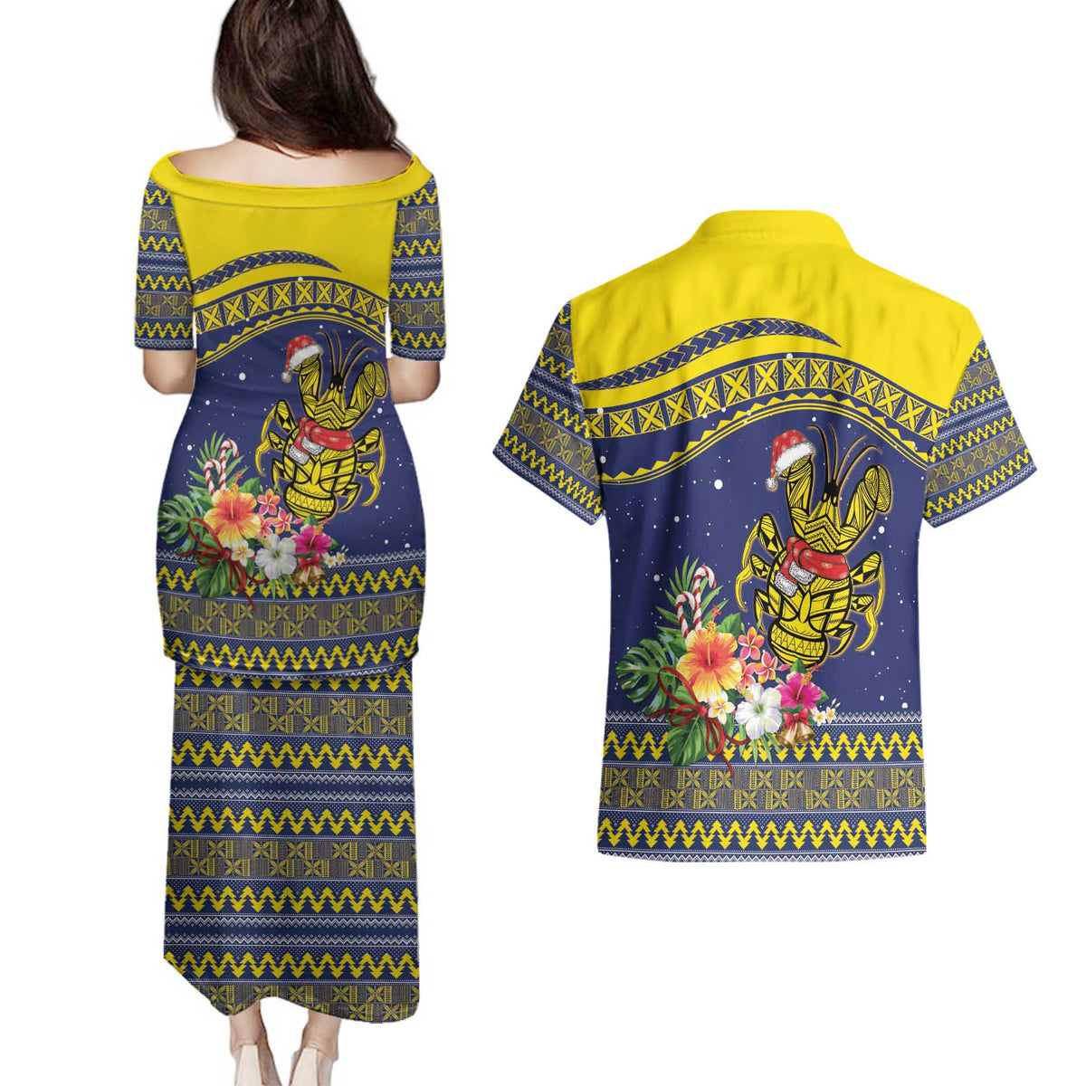 Monuina e Kilisimasi Niue Christmas Couples Matching Puletasi and Hawaiian Shirt Niuean Tribal Pattern LT9 - Polynesian Pride