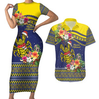 Monuina e Kilisimasi Niue Christmas Couples Matching Short Sleeve Bodycon Dress and Hawaiian Shirt Niuean Tribal Pattern LT9 Gold - Polynesian Pride
