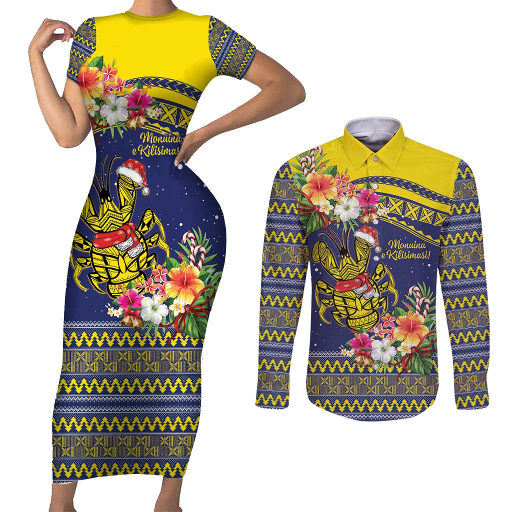 Monuina e Kilisimasi Niue Christmas Couples Matching Short Sleeve Bodycon Dress and Long Sleeve Button Shirt Niuean Tribal Pattern LT9 Gold - Polynesian Pride