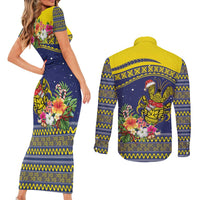 Monuina e Kilisimasi Niue Christmas Couples Matching Short Sleeve Bodycon Dress and Long Sleeve Button Shirt Niuean Tribal Pattern LT9 - Polynesian Pride