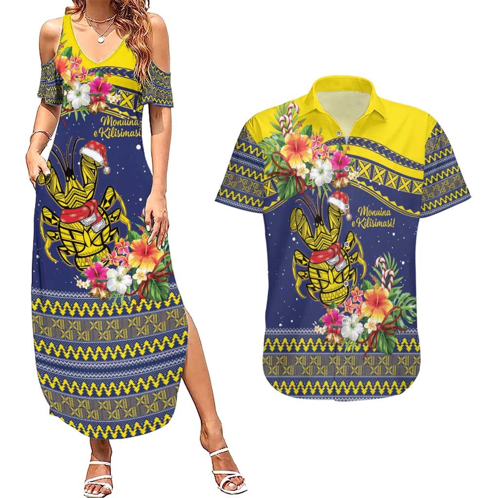 Monuina e Kilisimasi Niue Christmas Couples Matching Summer Maxi Dress and Hawaiian Shirt Niuean Tribal Pattern LT9 Gold - Polynesian Pride