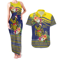 Monuina e Kilisimasi Niue Christmas Couples Matching Tank Maxi Dress and Hawaiian Shirt Niuean Tribal Pattern LT9 Gold - Polynesian Pride
