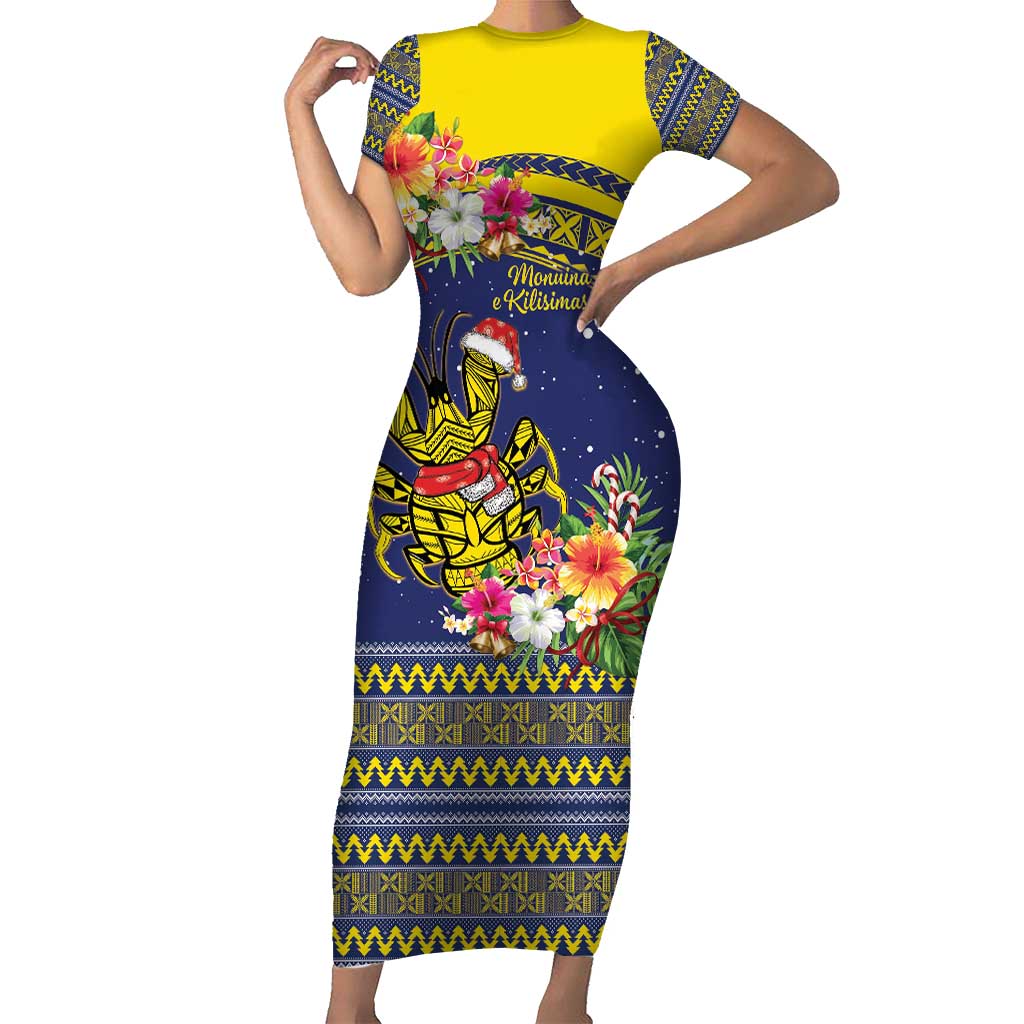 Monuina e Kilisimasi Niue Christmas Family Matching Short Sleeve Bodycon Dress and Hawaiian Shirt Niuean Tribal Pattern LT9 Mom's Dress Gold - Polynesian Pride