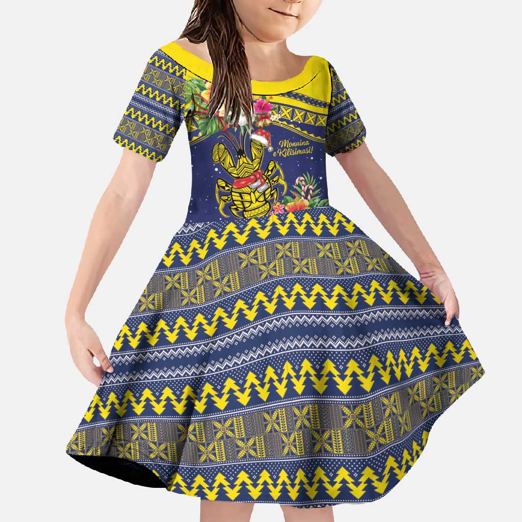 Monuina e Kilisimasi Niue Christmas Family Matching Summer Maxi Dress and Hawaiian Shirt Niuean Tribal Pattern LT9 Daughter's Dress Gold - Polynesian Pride