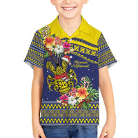 Monuina e Kilisimasi Niue Christmas Kid Hawaiian Shirt Niuean Tribal Pattern LT9 Kid Gold - Polynesian Pride