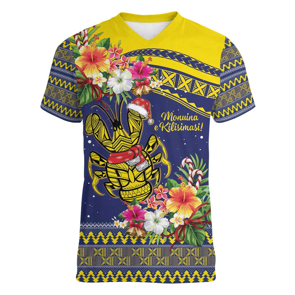 Monuina e Kilisimasi Niue Christmas Women V-Neck T-Shirt Niuean Tribal Pattern LT9 Female Gold - Polynesian Pride