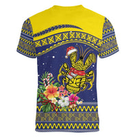 Monuina e Kilisimasi Niue Christmas Women V-Neck T-Shirt Niuean Tribal Pattern LT9 - Polynesian Pride