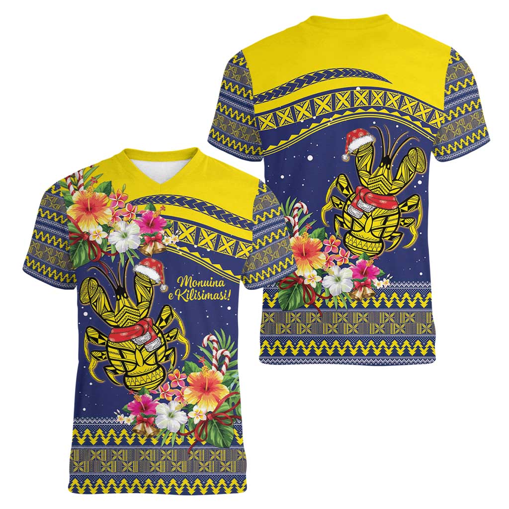 Monuina e Kilisimasi Niue Christmas Women V-Neck T-Shirt Niuean Tribal Pattern LT9 - Polynesian Pride