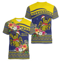 Monuina e Kilisimasi Niue Christmas Women V-Neck T-Shirt Niuean Tribal Pattern LT9 - Polynesian Pride
