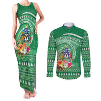 Norfolk Island Pine Tree Christmas Couples Matching Tank Maxi Dress and Long Sleeve Button Shirt Coat of Arm and Polynesian Pattern LT9 Green - Polynesian Pride